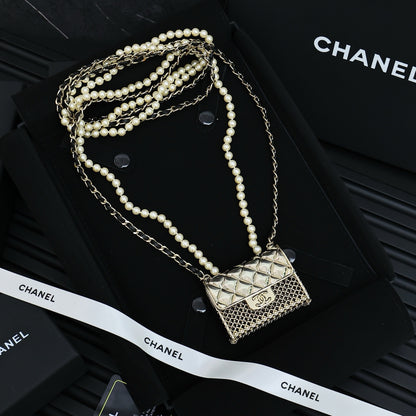 Classic double-layer pearl crossbody metal bag