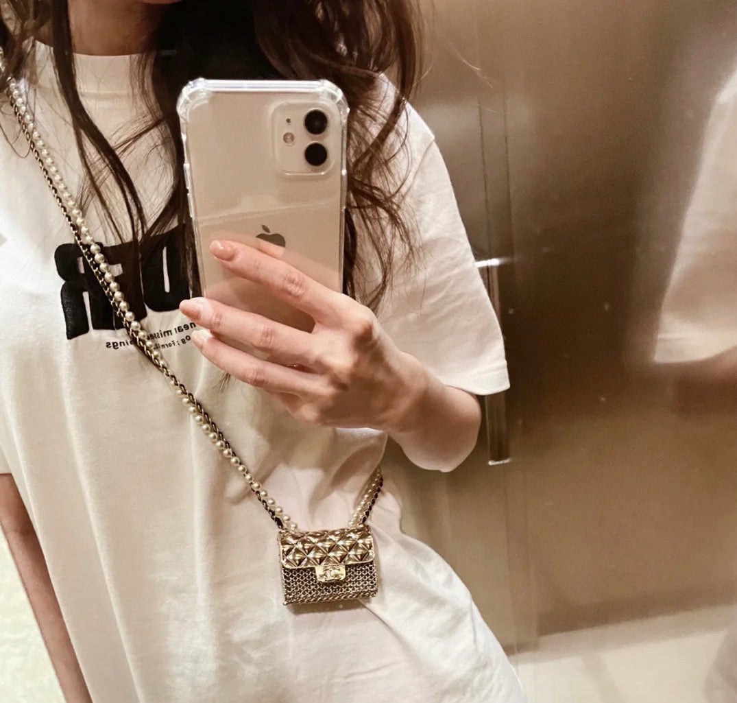 Classic double-layer pearl crossbody metal bag