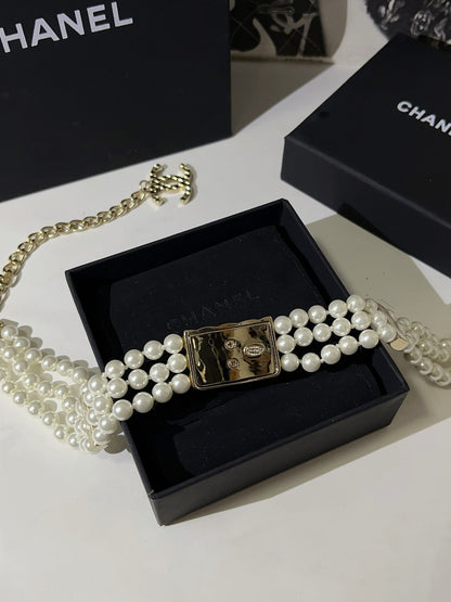 Golden three-layer bag pearl necklace