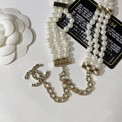 Golden three-layer bag pearl necklace