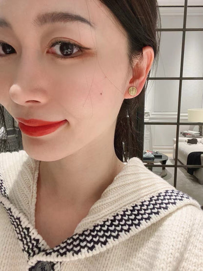 Small round brand earrings