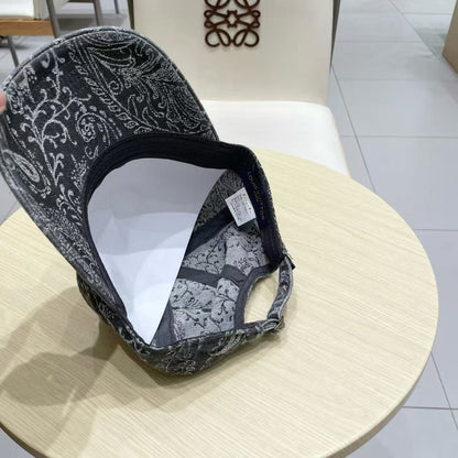 Baseball cap with dark print denim