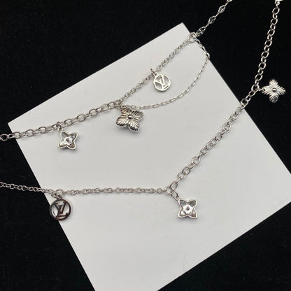 Flower Letter Double Layer Necklace