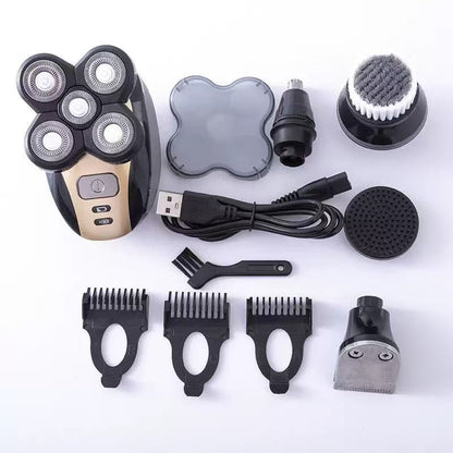 Electric Head & Body Hair Shaver - Mens Cordless Rechargeable Wet/Dry Skull Bald Head Back & Groin Waterproof Razor with Rotary Blades, Clippers, Nose Trimmer, Brush, Massager