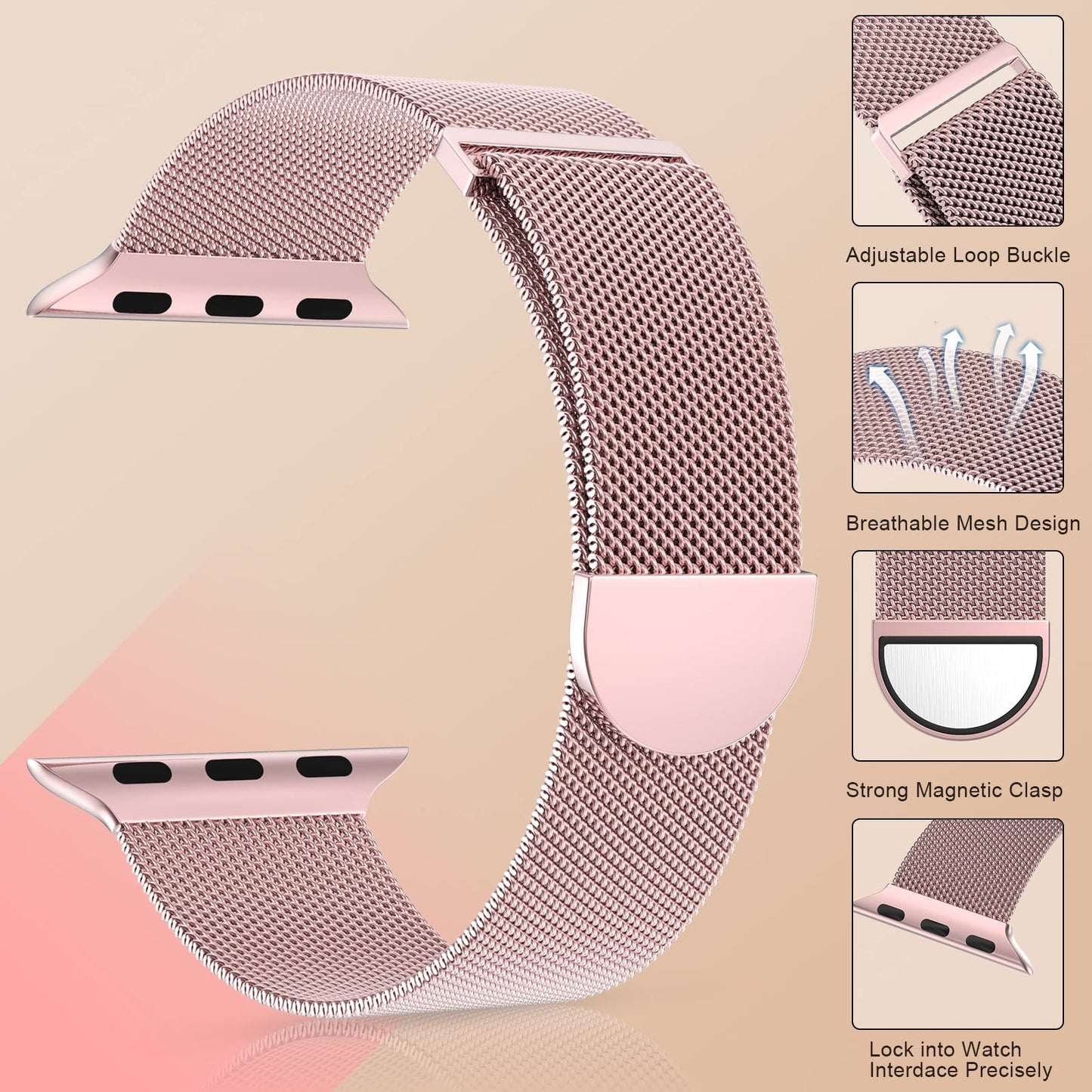 Stainless Steel Mesh Ring Magnetic Clasp Replacement for iWatch Band