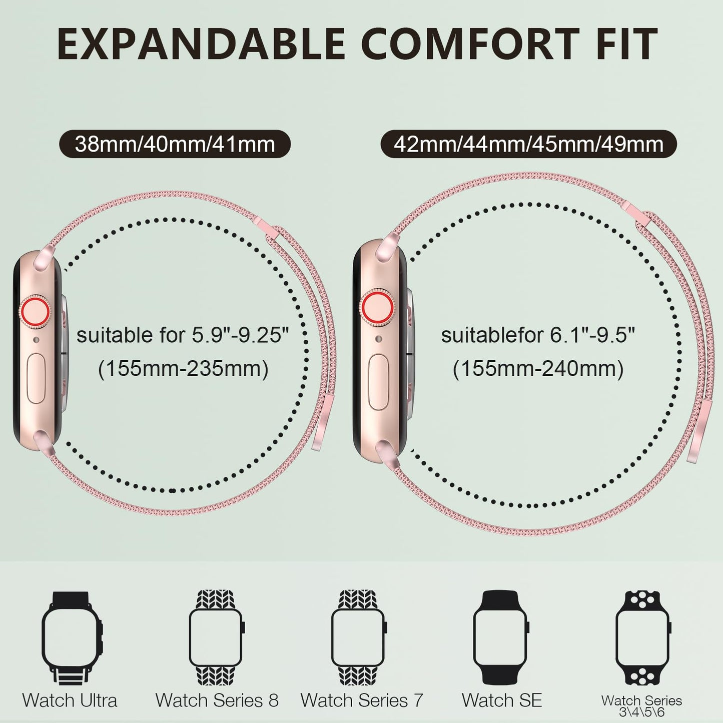 Stainless Steel Mesh Ring Magnetic Clasp Replacement for iWatch Band