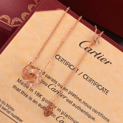 LOVE Full Diamond Double Ring Necklace