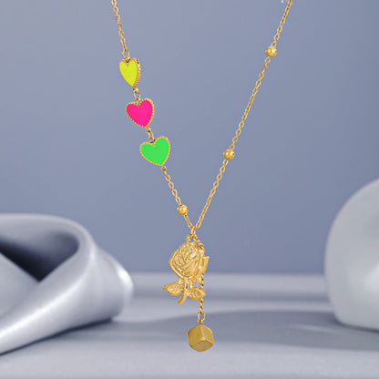 Colored  Heart Rose Pendant Necklace