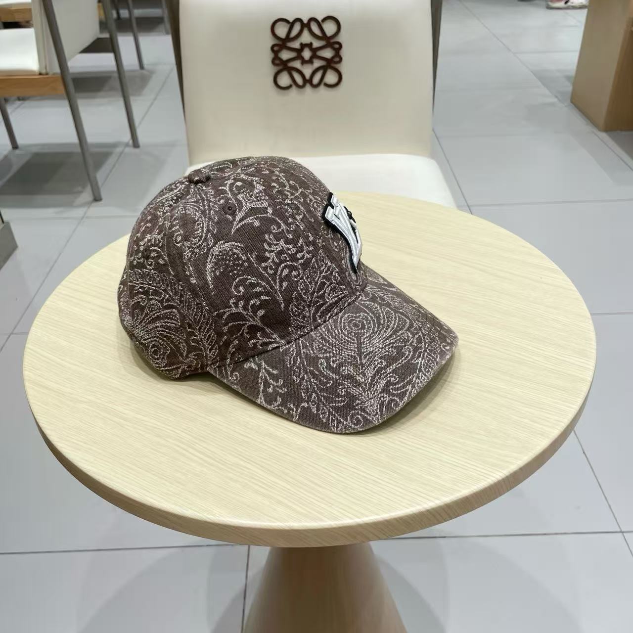Baseball cap with dark print denim