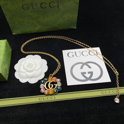 Colorful Diamond Alphabet Pendant Necklace