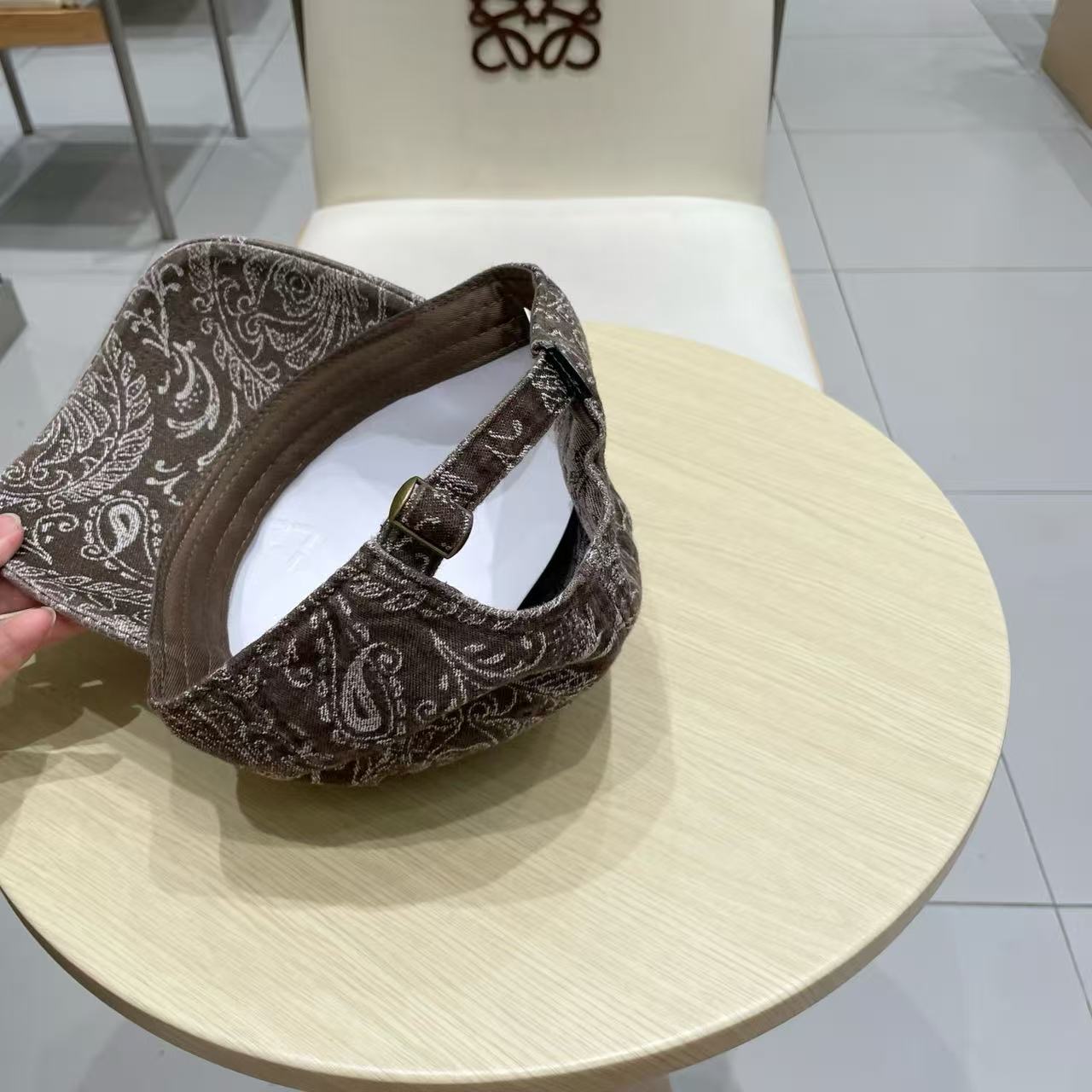 Baseball cap with dark print denim