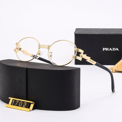 New round full metal frame sunglasses with iconic logo on the temples
