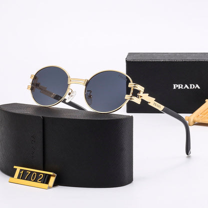 New round full metal frame sunglasses with iconic logo on the temples