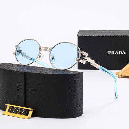 New round full metal frame sunglasses with iconic logo on the temples