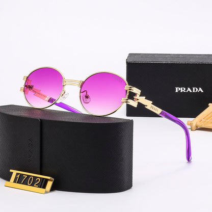 New round full metal frame sunglasses with iconic logo on the temples
