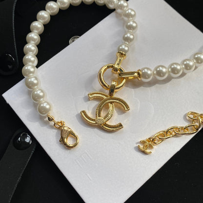 Logo Pendant Pearl Cookie Necklace
