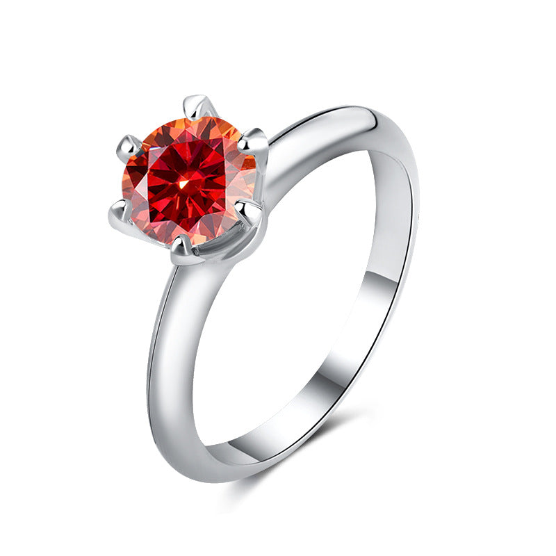 Classic six-claw mozzarella diamond GRA diamond ring s925 sterling silver 1 carat ring premium sense marriage proposal