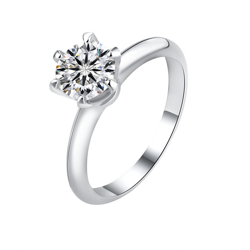 Classic six-claw mozzarella diamond GRA diamond ring s925 sterling silver 1 carat ring premium sense marriage proposal