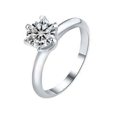 Classic six-claw mozzarella diamond GRA diamond ring s925 sterling silver 1 carat ring premium sense marriage proposal