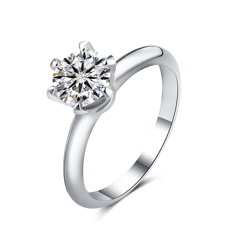 Classic six-claw mozzarella diamond GRA diamond ring s925 sterling silver 1 carat ring premium sense marriage proposal