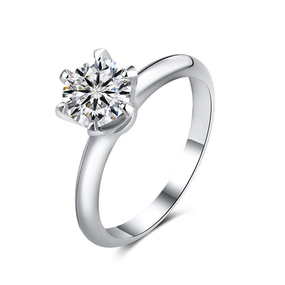 Classic six-claw mozzarella diamond GRA diamond ring s925 sterling silver 1 carat ring premium sense marriage proposal