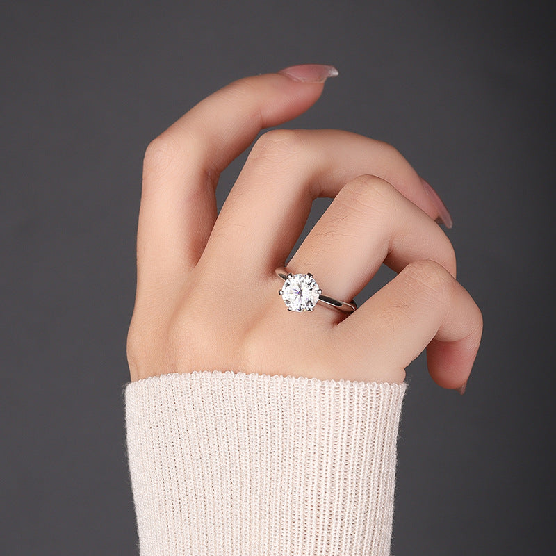 Classic six-claw mozzarella diamond GRA diamond ring s925 sterling silver 1 carat ring premium sense marriage proposal