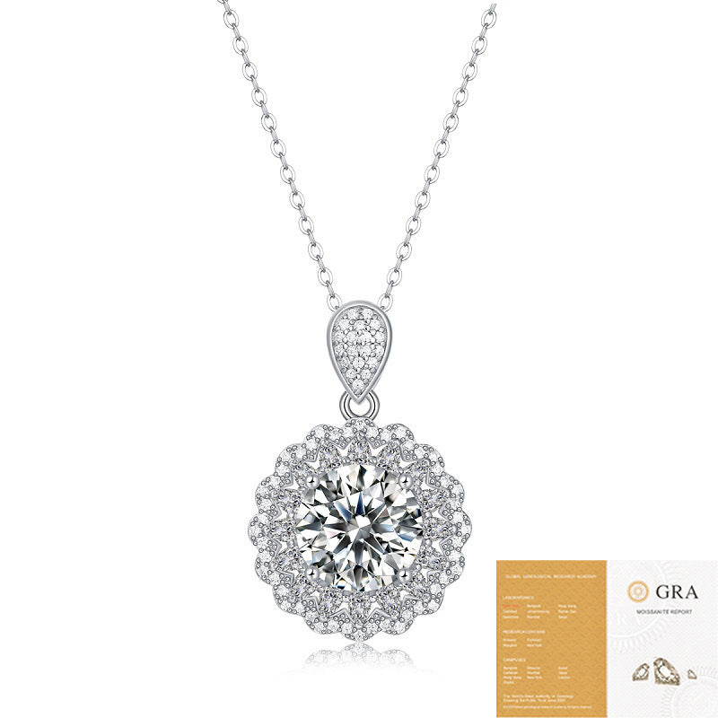 925 silver inlaid moissanite water drop necklace six-claw pendant collarbone chain