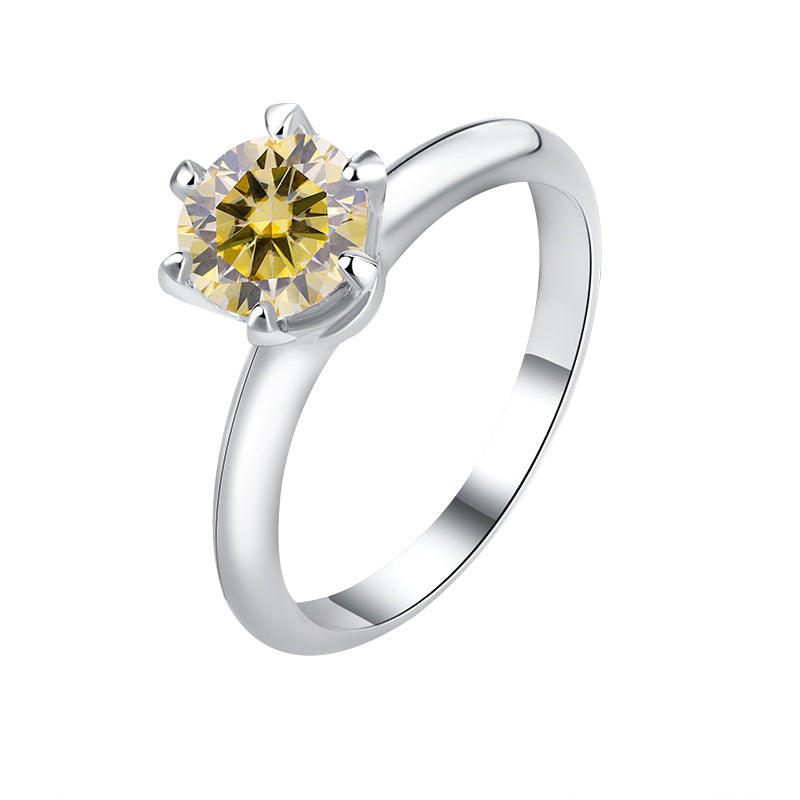 Classic six-claw mozzarella diamond GRA diamond ring s925 sterling silver 1 carat ring premium sense marriage proposal