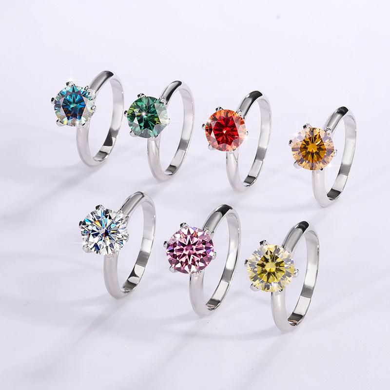 Classic six-claw mozzarella diamond GRA diamond ring s925 sterling silver 1 carat ring premium sense marriage proposal