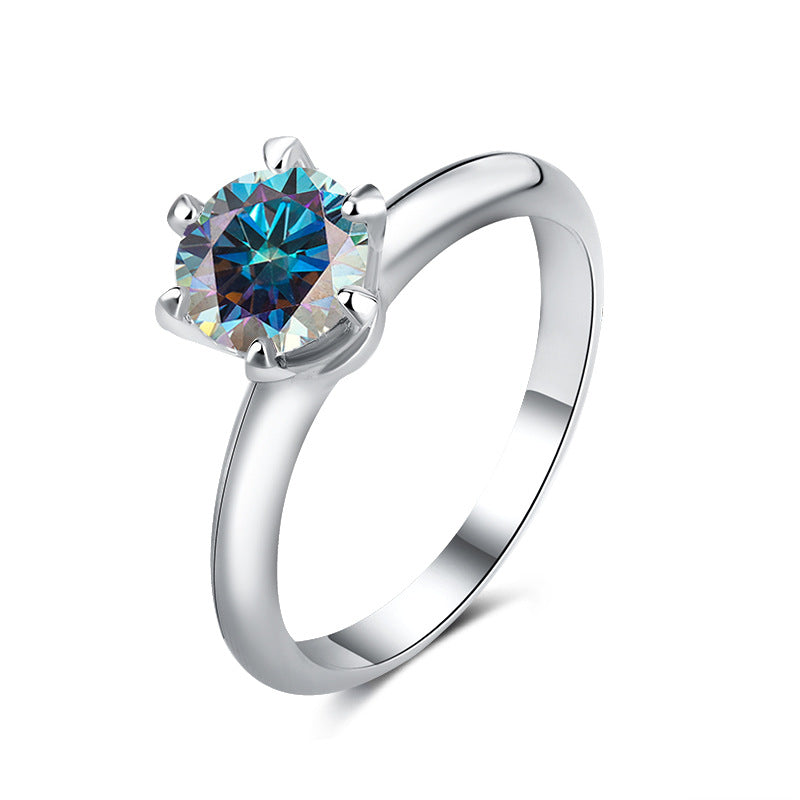 Classic six-claw mozzarella diamond GRA diamond ring s925 sterling silver 1 carat ring premium sense marriage proposal