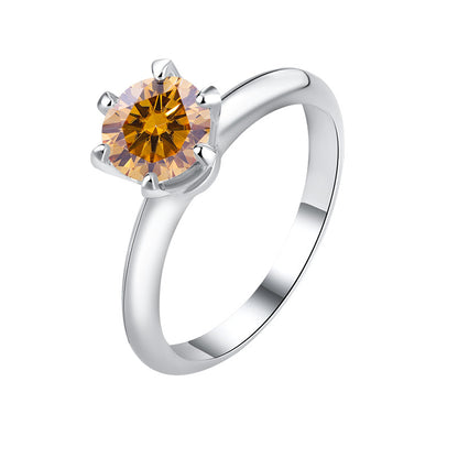 Classic six-claw mozzarella diamond GRA diamond ring s925 sterling silver 1 carat ring premium sense marriage proposal