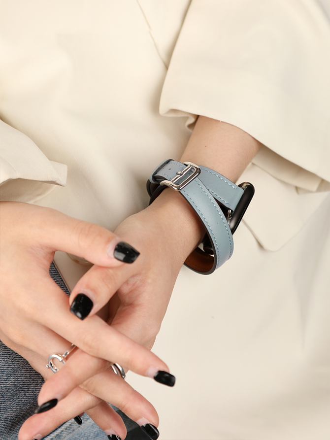 Black Double Tour Italian Leather Strap
