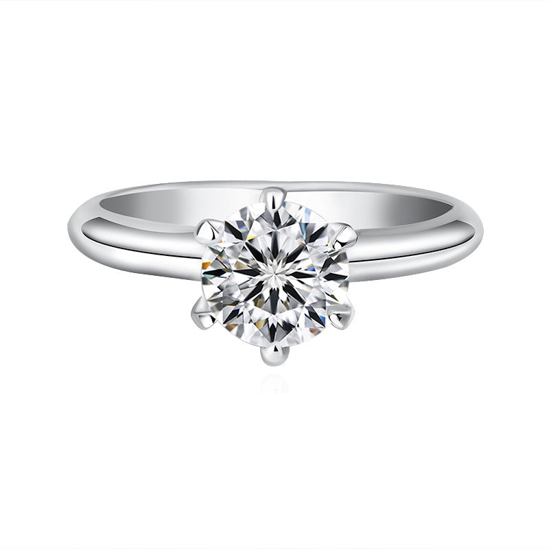 Classic six-claw mozzarella diamond GRA diamond ring s925 sterling silver 1 carat ring premium sense marriage proposal