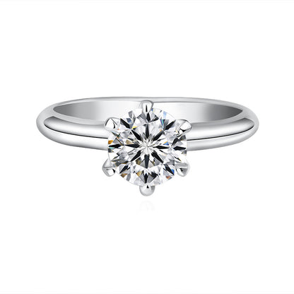 Classic six-claw mozzarella diamond GRA diamond ring s925 sterling silver 1 carat ring premium sense marriage proposal