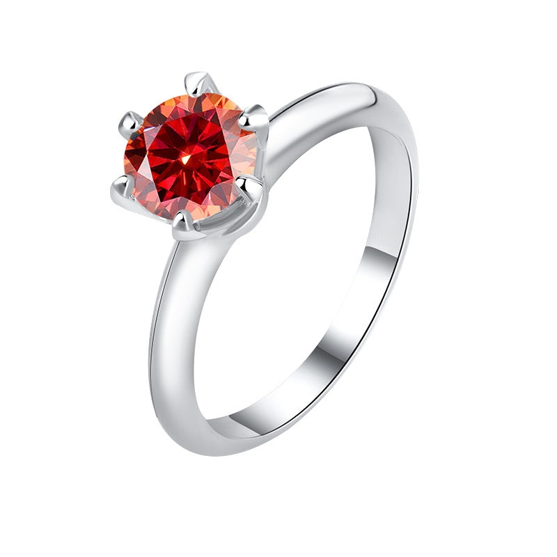 Classic six-claw mozzarella diamond GRA diamond ring s925 sterling silver 1 carat ring premium sense marriage proposal