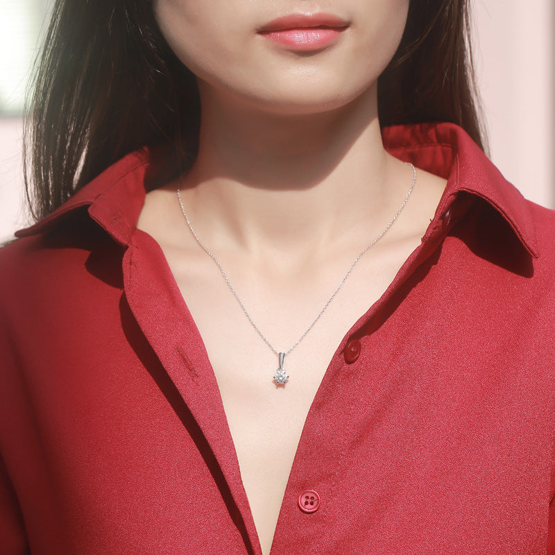 925 silver inlaid moissanite water drop necklace six-claw pendant collarbone chain