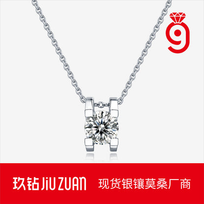925 silver inlaid moissanite water drop necklace six-claw pendant collarbone chain