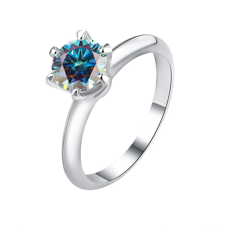 Classic six-claw mozzarella diamond GRA diamond ring s925 sterling silver 1 carat ring premium sense marriage proposal