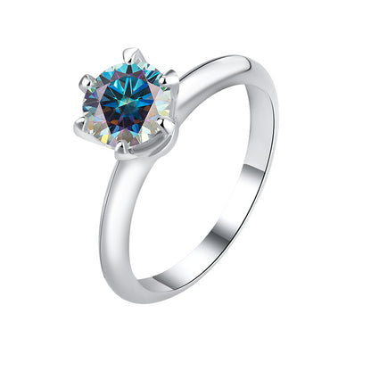 Classic six-claw mozzarella diamond GRA diamond ring s925 sterling silver 1 carat ring premium sense marriage proposal