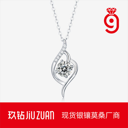 925 silver inlaid moissanite water drop necklace six-claw pendant collarbone chain