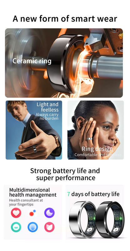 Smart Ring for Men Women, Health Fitness Tracker with Heart Rate/Blood Pressure/Blood Oxygen Monitor,Sleep Tracker,Pedometer, No Subscription, IP68 Waterproof Ring for iPhone&Android