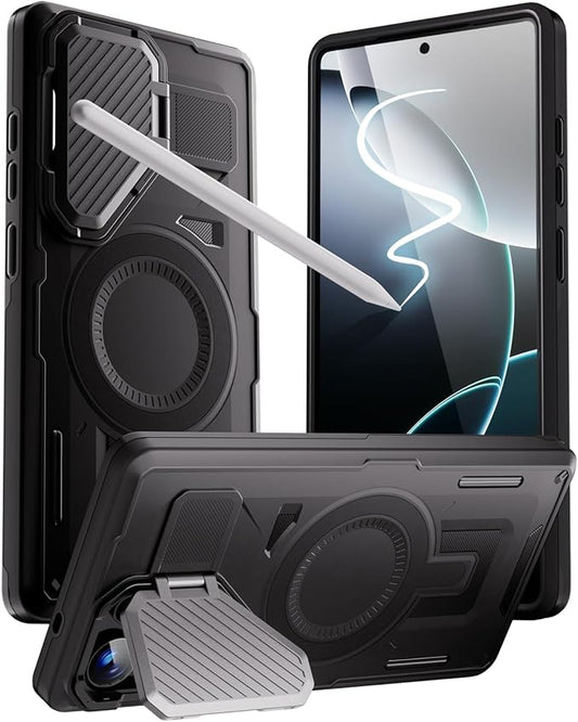 Strong Magnetic for Samsung Galaxy S25 Ultra Case, [Compatible with Magsafe][Camera Cover Stand][Military-Grade Drop Protection] Heavy Duty Protective Phone Case for S25 Ultra 6.9", Black