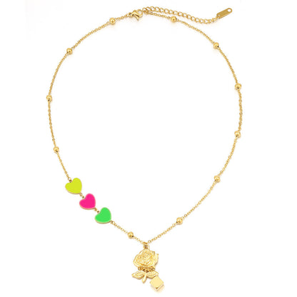 Colored  Heart Rose Pendant Necklace