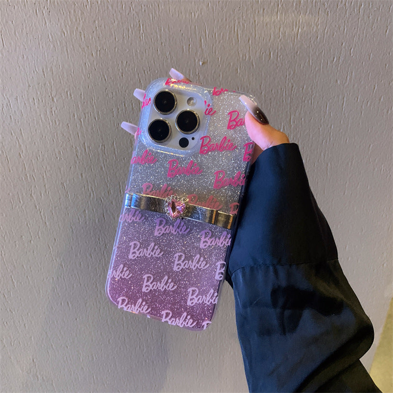 Gradient Glitter Bow Heart Diamond Case