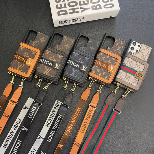Fashion Leather Card Holder Lanyard Samsung Case