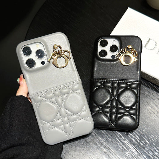 Leather Card Holder Metal Pendant Case