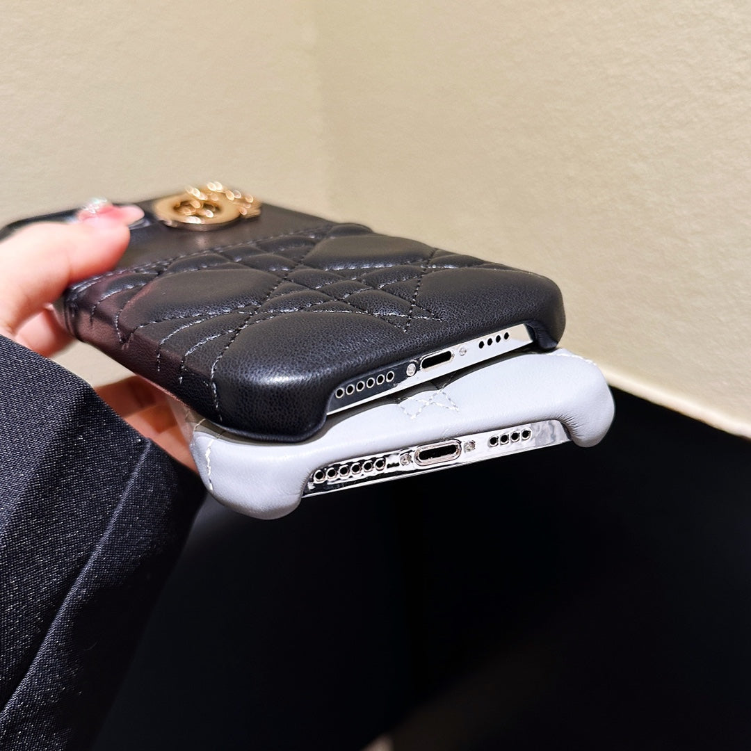 Leather Card Holder Metal Pendant Case