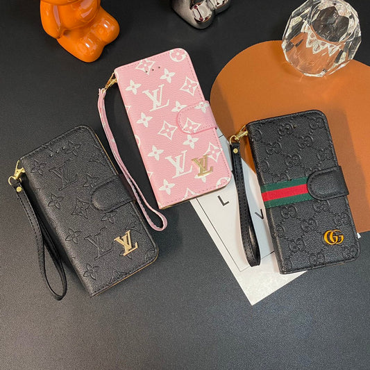Fashion Leather Metal Logo Wallet Case