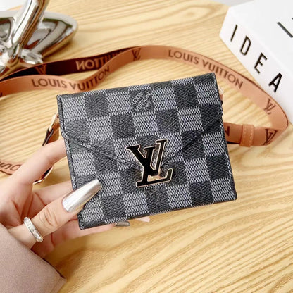 Metal Logo Leather Crossbody Card Holder