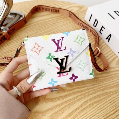 Metal Logo Leather Crossbody Card Holder